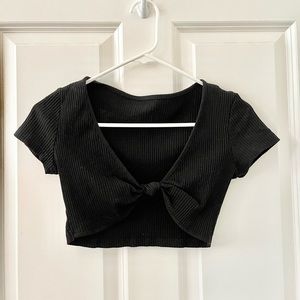 Black Twist Tie Ribbed Crop Top